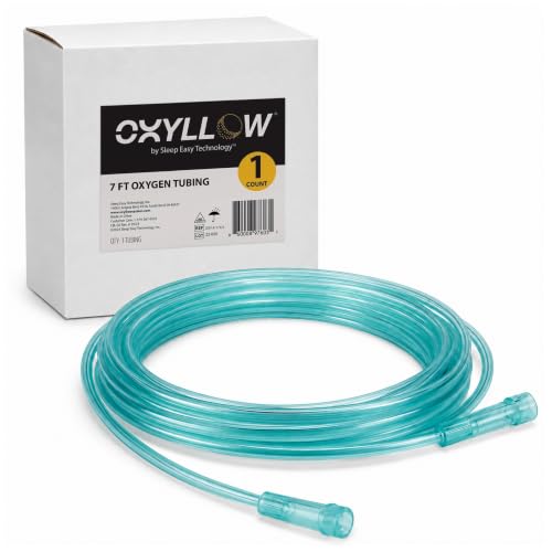 Oxyllow Oxygen Tubing 7 Ft | Kink-Resistant Six-Channel Medical Grade Tubing | High-Visibility Green | Universal End Connectors | Latex-Free | 1-Count | for Sleep and Mobility
