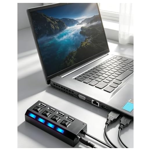 4-Port USB 2.0 Hub, USB Splitter with Individual On/Off Switches, Portable USB Expansion Adapter