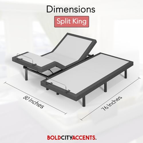 Image of Adjustable Bed Frame with Wireless Remote - Comfortable Zero Gravity Massage with Head & Foot Incline, Dual USB Charge & Under-Bed Nightlights - Powder Coated Split King adjustable Base