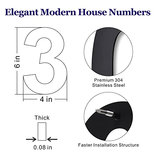 Aosion 6 Inch House Number Stainless Steel 304,Modern Floating House Numbers,Address Number,Street Numbers For Outside Garden Door Mailbox,Matt Black,Number 3 #TOP4