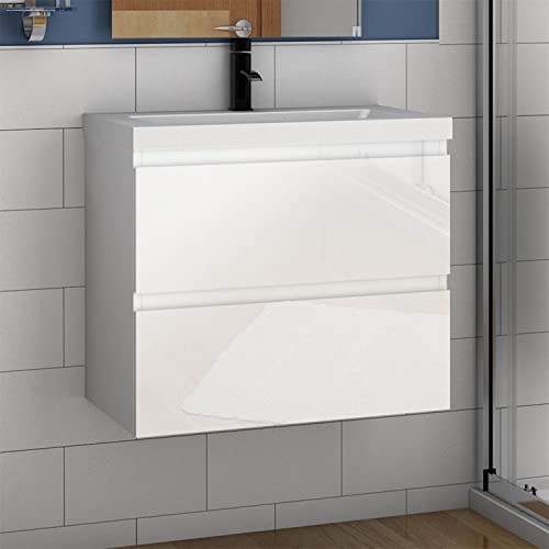 Aica Sanitär Badmöbel Set Hochglanz 60 cm Aalst Selbstmontieren Unterschrank Waschbecken Waschtisch Hochglanz Weiß