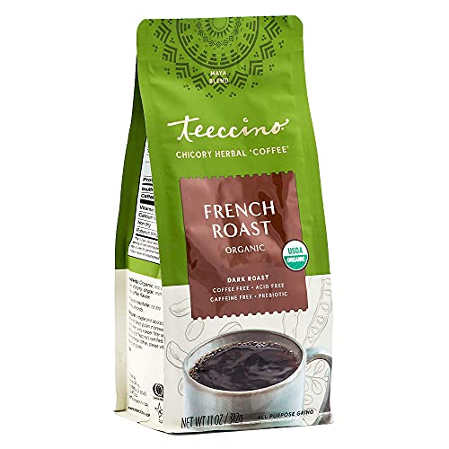 Teeccino Chicory Coffee Alternative – French Roast – Ground Herbal Coffee That’s Prebiotic, Caffeine Free & Acid Free, Dark Roast, 11 Ounce (Pack Of 3) #TOP1