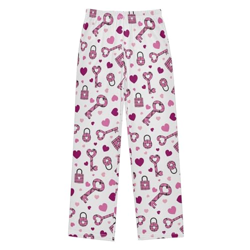 CaTaKu Boys Locks Keys Buffalo Plaid Pants for Boys Girls Wide Leg Sweatpants Kids Long Bottoms with Pockets Size 6-14Y