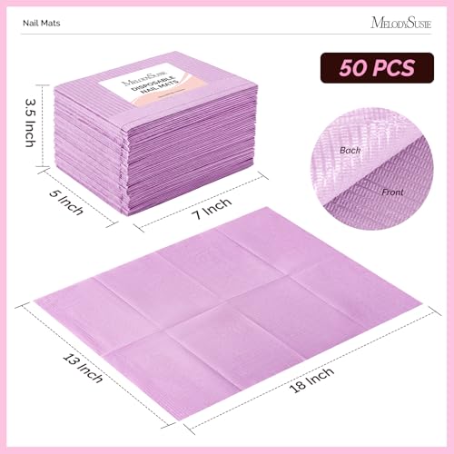 Image of MelodySusie Disposable Nail Mats, 50Pcs 3-Ply Absorbent Nail Art Table Pads with PE Backing, 18 inch x 13 inch Nail Desk Protection for Manicure Pedicure, Salon Home DIY Purple