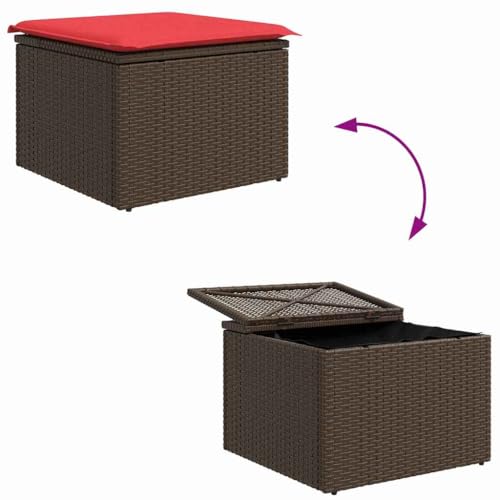 Sofá de jardín de ratán moderno vidaXL modular de 6 plazas con cojín rojo 8