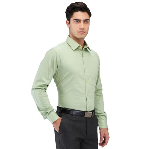 Image of Raymond Men Slim Fit Solid Pattern Pure Cotton Semi Cutaway Collar Full Sleeve Formal Shirt