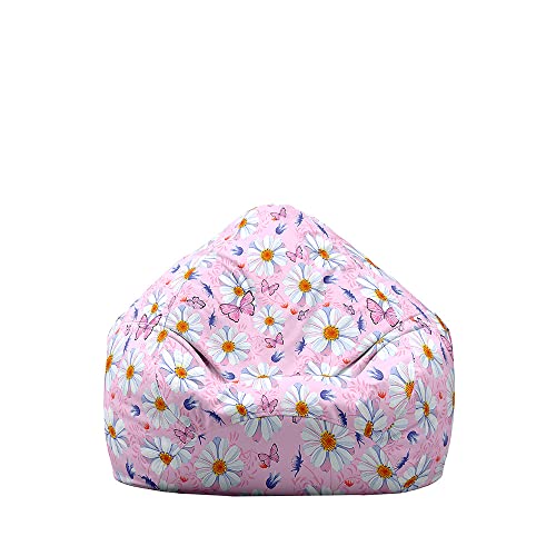 Fasbuy Puff Gigante sin Relleno con Asa para Adulto Niños, Estampados de Margaritas Exterior Interior Funda Puff Pera, Salon Bean Bag Cojín para Almacenaje (Mariposas,80x90cm)