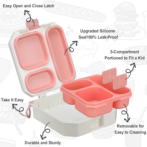 Itslife Bento Lunch Box Set for Kids with 12oz Soup Thermo&Lunch Bag, Leak-Proof Lunch Food Containers for Kids School, 5 Compartment, Sauce Cup, 10 Notes (Rainbow White) by Itslife - Image 4