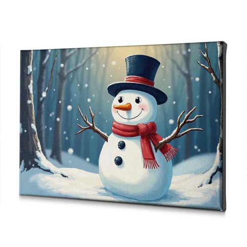 Toile bonhomme de neige forêt d'hiver tableau mural salle de bain 40x60cm