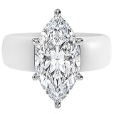 Rinfit Silicone Ring with Stone - Marquise Cut Cubic Zirconia Solitaire Engagement Ring for Women - Rubber Wedding Bands - White/Silver - Size 6