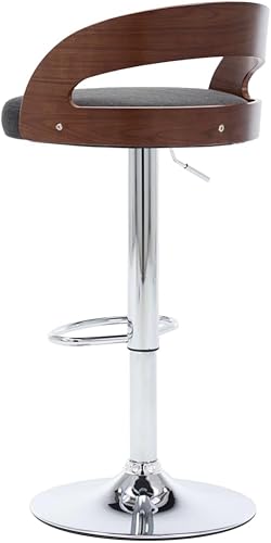 Miniatura 7 de Juego de 2 taburetes de bar modernos de tela gris oscuro con elevador de gas y giro de 360 grados, taburetes de bar de altura ajustable para cocina,