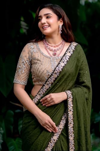 Image of Women's Designer Bollywood Soft Georgette Heavy Embroidery Sequins Work Sarees For Wedding With Blouse Piece