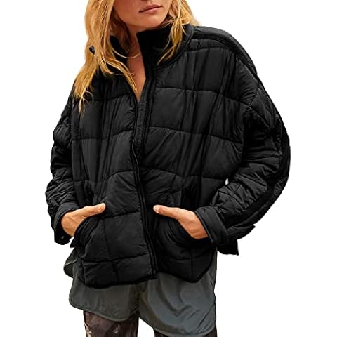 GeGekoko Women's Lightweight Oversized Long Sleeve Zip Water Resistant Packable Puffer Jacket Warm Short Winter Coat Cover