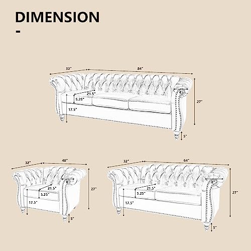 Image of QHITTY 2 Piece Living Room Set, Sectional Chesterfield Sofa Chair Contemporary Upholstered Leather Loveseat Couch Sets for Living Room, Bedroom, Office