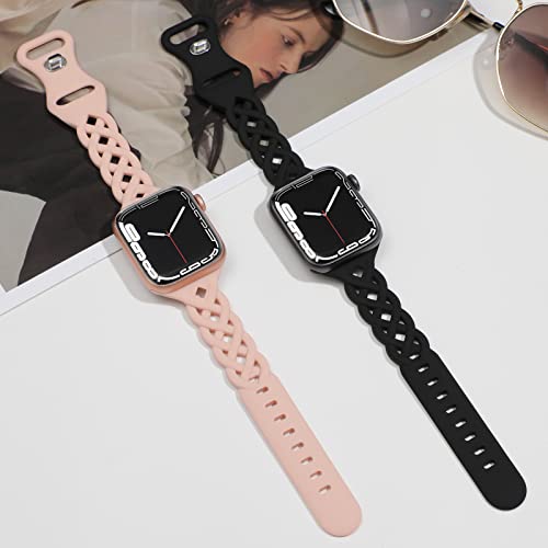 Image of Braided Silicone Bands Compatible with Apple Watch Women Slim Thin Narrow | Breathable Hollow-out Bands for iWatch Ultra 2 /3 SE 3 Series 11 /10 /9 /8 /7 /6 /5 /4 /3 /2 /1 38mm 40mm 41mm 42mm 44mm 45mm 46mm 49mm