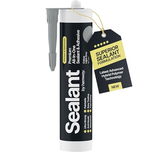 Light Grey Kitchen & Bathroom Sealant & Adhesive Hybrid Polymer | Superior to Bathroom Silicone Sealant | Waterproof, Odourless, Anti-Mould | Ideal For Kitchen & Around Bath & Shower - 300 ml 1 Pack