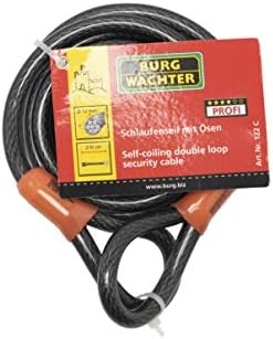 Burg Wachter 122C Double Loop Vinyl Coated Multi-Stranded Braided Steel Cable, Black, 12mm x 2.1m
