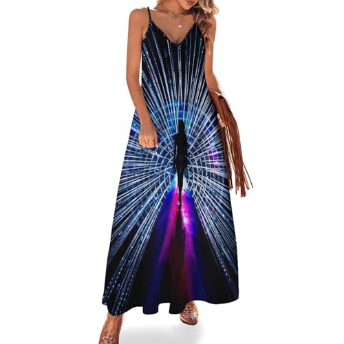 Robe maxi col V décontracté en coupe longue d'été fluide et sans manches pour femme
