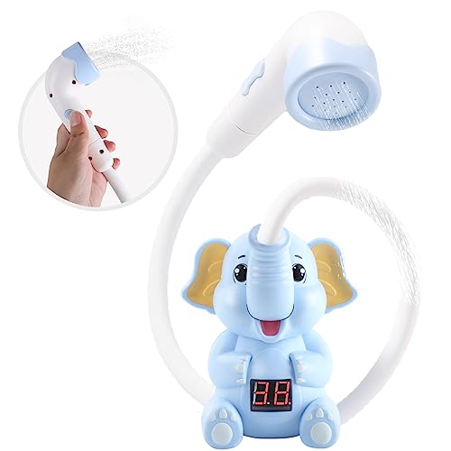 Image of Homzzzz Baby Bath Shower Head for Bathtub, Baby Bath Sprayer for Toddlers, Elephant Water Pump Spray Toy with Rinser & Thermometer, Baby Bath Accessories, Blue