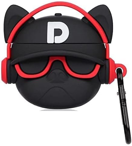 Cute 3D Cartoon Character Hip-Hop Bull Dog Case Cover with Keychain Compatible with | AirPods Pro (2019) | Silicone (Red-Black)