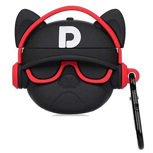 Cute 3D Cartoon Character Hip-Hop Bull Dog Case Cover with Keychain Compatible with | AirPods Pro (2019) | Silicone (Red-Black)