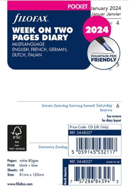 Filofax Pocket week on two pages 5 language 2024 diary