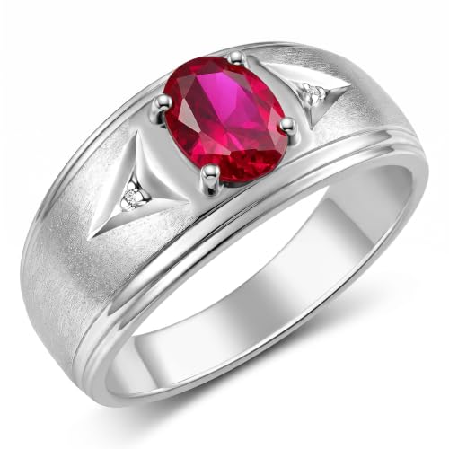 Image of Rylos Men's Rings Classic Design 8X6MM Oval Gemstone & Sparkling Diamond Ring - Color Stone Birthstone Rings for Men, Sterling Silver Rings in Sizes 8-13. Elevate Your Style with Timeless Elegance!