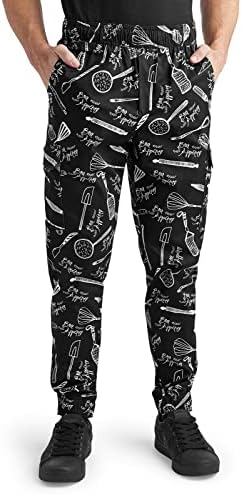 CHEF 360 Men's 7-Pocket Bon Appétit Print Stretch Jogger Chef Pant