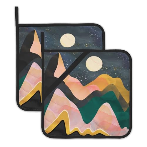 Bamowey BAM-GRD-123 Abstract Landscape Pot Holders Set Of 2, Kitchen Heat Resistant Boho Sun Mountains Potholder cover