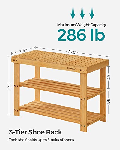 Songmics Shoe Rack Bench, 3-Tier Bamboo Shoe Organizer Storage Shelf, Holds 286 Lb, Natural Ulbs04N #TOP2