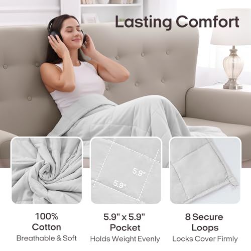 Image of ZonLi Weighted Blanket 15lbs (48''x72'', Twin Size, Cambridge Blue), Cooling Weighted Blankets for Adults, High Breathability Heavy Blanket, Soft Material with Premium Glass Beads