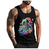 Camiseta Sin Mangas para Hombre - Chaleco Holgado De Playa con Estampado Digital 3D para Hombre con Diseño De Árbol De Coco para Vacaciones (Black XXL)