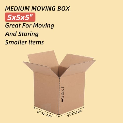 Image of Schliersee 5x5x5 Shipping Boxes Set of 50, Brown Kraft Corrugated Cardboard Square Business Boxes Mailers for Packaging, Moving