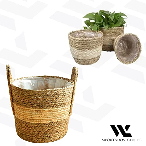 Cesto De Palha Com Alça Natural Sisal Cachepot Decoração Chic Boho Rustico Moderno