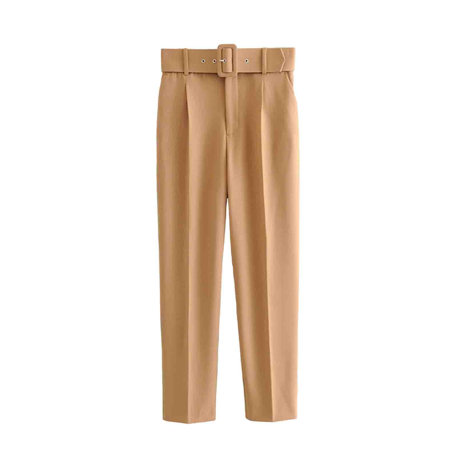 Womens Casual Slim Fit Cropped Pants High Waisted Straight Leg Solid Trousers Dressy Work Office Suit Pant with