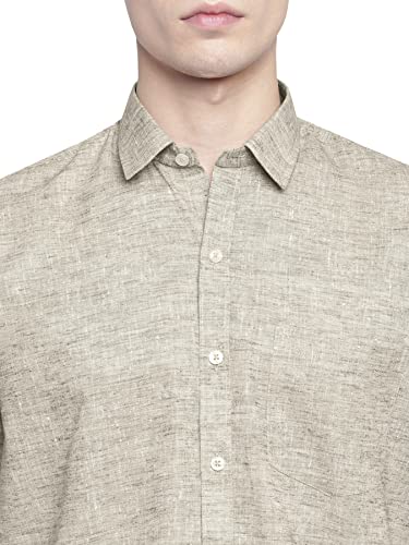 Image of GHPC Cotton Linen Plain Solid Half Sleeves Regular Fit Formal Shirt for Men