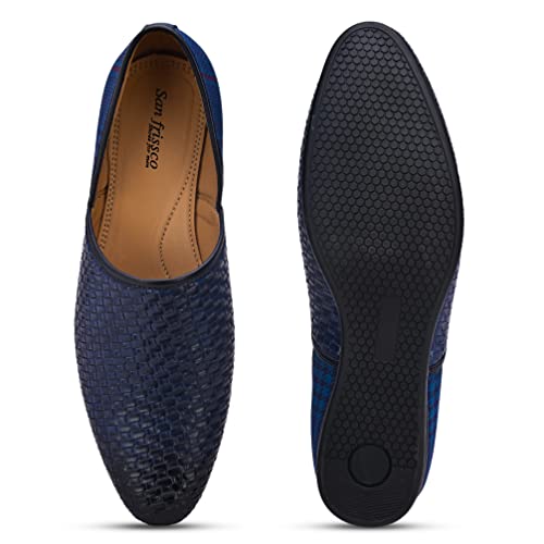 Image of San Frissco Men's Embroidered Mojaris Casual Slip-On Shoes | Soft Cushioned Footbed Insole with TPR Sole | Stylish Lightweight Jutti Perfect for Party Weddings Festive Season