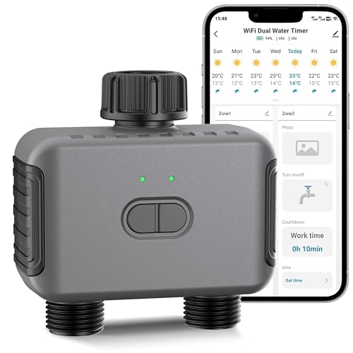 Haozee Computer per irrigazione intelligente a 2 uscite, timer intelligente per tubi da giardino, richiede Tuya Zigbee Hub, supporta Home Assistant Zigbee2mqtt