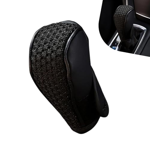 Icyfond Car Gear Shift Cover, Leather Breathable Car Gear Shift Knob Cover, Waterproof Anti-Slip Shifter Shifting Knob Handle Stick Protector, Universal Auto Interior Decor for Sedan SUV Truck(Black)