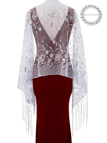 EASEDAILY Women's Shawls and Wraps for Evening Dresses Sparkling Sequin Wedding Scarf Fringe Stole for Bride and Bridesmaid