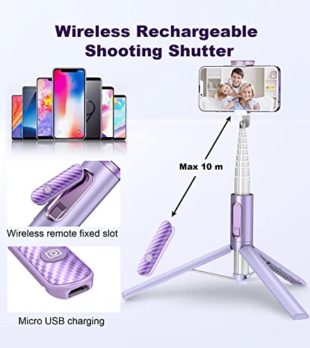 Toneof Tripod, Cell Phone Selfie Stick, 60 Inch All-In-1 Stand With Integrated Wireless Remote, Lightweight And Portable, Extendable Tripod For 4-7 Inch Iphone And Android（Purple） #TOP4