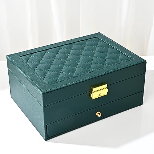 Guoer Jewelry Box For Women Girl Wife - Large Pu Leather Jewelry Organizer Storage Case With Two Layers Display For Earrings Bracelets Rings Watches (Green) #TOP20