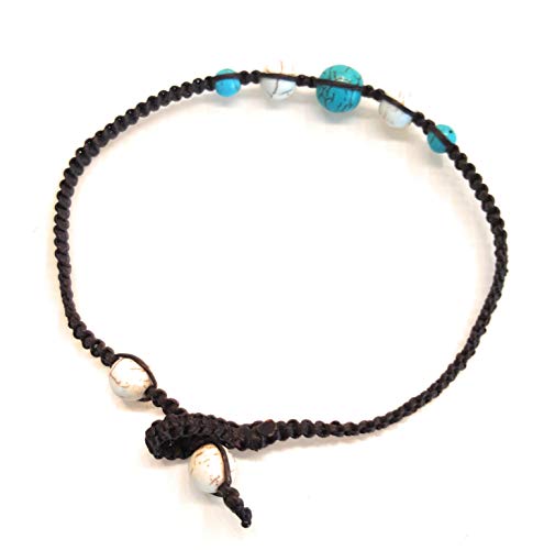 Infinityee888 Turquoise Howlite Anklet Bracelet Macrame Braided Woven Wax Cord Adjustable Anklet For Men, Women, Teengirls -Nyaktq1 #TOP5