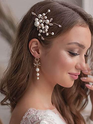 Latious Wedding Bride Pearl Hair Side Comb Gold Rhinestone Bridal Hair Clips Crystal Hair Pieces Hair Accessories For Women And Girls (T- Gold) #TOP1