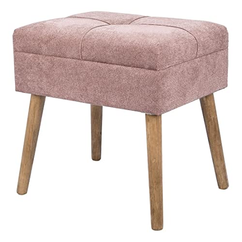VEA SRL Pouf contenitore velluto WONDER Rosa 45 * 35 * 44 cm, Pouf sgabello contenitore e pouf poggiapiedi divano, Pouf camera da letto e soggiorno 4 gambe in legno (TOW 55913 ROSA)