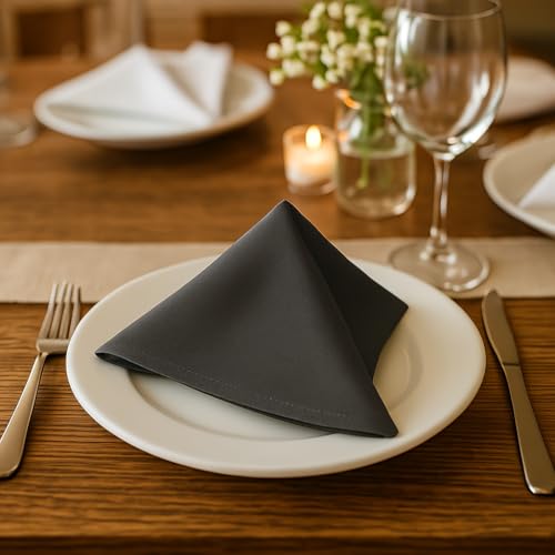 Image of 100% Cotton Dinner Napkins 20x20 Inch - 300 Thread Count Sateen Weave - Reusable, Soft & Durable Table Napkins - Dark Grey (Set of 6)