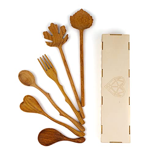 Jabihome Wooden Serving Utensils Set Of 6 Pcs, Salad Green Wooden Servers, Rustic Christmas Decor, Cooking Gifts For Mom, Cool Gifts For White Elephant, Thanksgiving Hostess Gifts, Christmas Gifts #TOP22