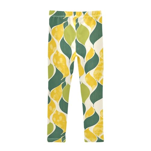 Vintage Grass Green Yellow Pattern Kids Girl's Leggings Stretchy High Waisted Athleisure Pants Gym2
