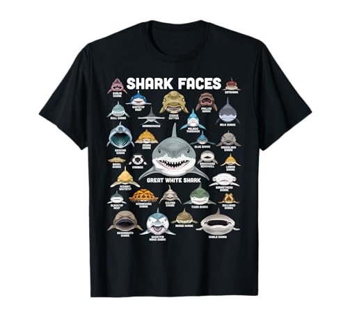Shark Faces Chemise Types de Requin Drôle Biologie Marine Requin T-Shirt
