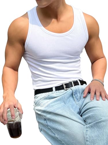 OYOANGLE Men's Rib Knit Scoop Neck Sleeveless Tank Top Basic Solid Fitted Vest Tops Muscle Undershirts4